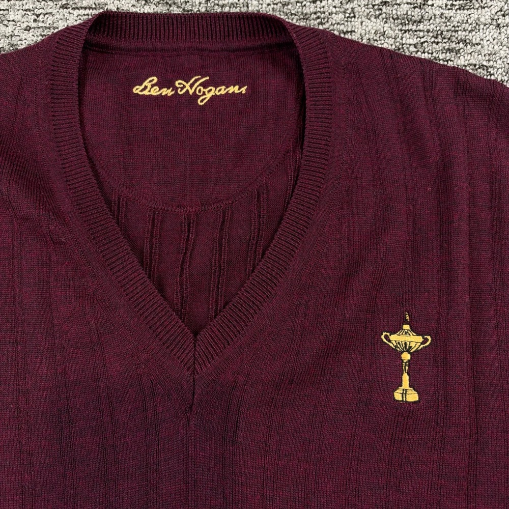 Ben Hogan Sweater Vest Mens M Burgundy Merino Wool Made in Italy V Neck Golf